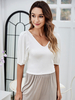 Top T-shirt Court Femme Eté Taille Haute à Col V avec Manches Courtes Amples Unicolore Tee Shirt