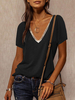 Top T-shirt Décontracté Femme Court à Col Décolleté en V avec Manches Courtes Bicolores Top Sexy Eté