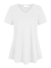 Top T-shirt Femme Court Eté à Col V avec Manches Courtes Coupe Cintrée Bas Evasée Unicolore