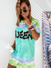 Top T-shirt Femme Court Imprimé Mots Eté à Col Rond avec Manches Courtes Imprimés Bicolores Top T-shirt Eté