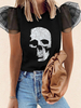 Top T-shirt Femme en Mousselines Court Eté à Col Rond avec Manches Courtes Amples Imprimés Bicolores Top T-shirt Eté