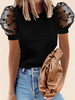 Top T-shirt Femme en Mousselines Court Eté à Col Rond avec Manches Courtes Amples Imprimés Unicolore Top T-shirt Eté