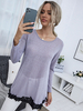 Top T-shirt Femmes à Col Rond avec Manches Longues Cousu avec Dentelles Bas Evasée Bicolores