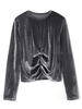 Top T-shirt Femmes Court en Velours Côtelés à Col Rond avec Manches Longues Unicolore