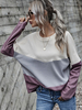Top T-shirt Femmes Courtes à Col Rond avec Manches Longues Décontractés Tricolores