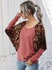 Top T-shirt Femmes Imprimés Léopard à Col Rond avec Manches Longues Amples Cousu Bicolores
