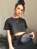 Top T-shirt Taille Haute Sexy Eté Femme à Col Rond avec Manches Courtes Unicolore Top Tee Shirt