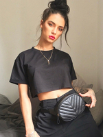 Top T-shirt Taille Haute Sexy Eté Femme à Col Rond avec Manches Courtes Unicolore Top Tee Shirt