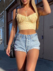 Top Taille Haute Haute Sexy Femme Imprimé Fleurie à Col Décolleté en V à Lacets avec Bretelles avec Epaule Dénudée Unicolore Top Sexy