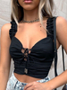 Top Taille Haute Sexy Femme à Col Décolleté en V à Lacets avec Bretelles avec Epaule Dénudée Unicolore Top Sexy