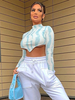 Top Taille Haute Sexy Femme à Col Montant avec Manches Longues Coupe Cintrée à Lacets Multicolores Combinaison