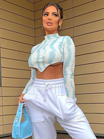 Top Taille Haute Sexy Femme à Col Montant avec Manches Longues Coupe Cintrée à Lacets Multicolores Combinaison