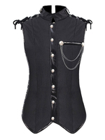Top Vintage Noir De Style Euro Détails En Métal Rayures Sans Manches Polyester Polyester Fibre Gilet Rétro Costumes Pour Homme
