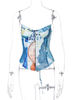 Tops avec Bretelles Sexy Imprimés Courts Femmes à Col Décolleté en V à Lacets sans Manches Multicolores