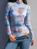 Tops Body Sexy Transparents Imprimés à Col Montant avec Manches Longues Moulants Multicolores Tops Sexy