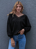 Tops Chemisiers Courts Femme Eté Cousu en Dentelle avec Manches Longues Amples à Col V Décontracté Unicolore Tops Sexy Eté