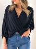Tops Chemisiers Courts Femmes en Mousselines à Col V avec Manches Longues Amples Tops Chemisiers