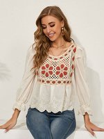 Tops Chemisiers Courts Femmes Imprimés à Col Rond avec Manches Longues Amples Bas Evasée Bicolores