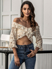 Tops Chemisiers en Dentelles Femme Sexy Taille Haute avec Manches Longues Volantes avec Epaule Dénudées Creusants Florales Unicolore
