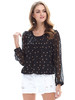 Tops Chemisiers en Mousselines Femmes Imprimés les Pois à Col Rond avec Manches Longues Amples Transparentes Bicolores