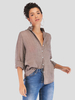 Tops Chemisiers Femmes Courtes à Col Revers avec Manches Longues Fermeture avec Boutons Unicolore