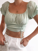 Tops Chemisiers Femmes Courtes à Col U avec Manches Courtes Amples Coupe Cintrée à Lacets unicolore Sexy