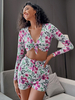 Tops Chemisiers Femmes Courtes Imprimés les Fleurs à Col Décolleté en V à Lacets avec Manches Longues Coupe Cintrée Sexy