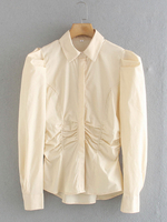 Tops Chemisiers Femmes Courts à Col Revers avec Manches Longues Amples Uncolore Coupe Cintrée Elastique