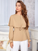 Tops Chemisiers Femmes Courts en Mousselines à Col Rond avec Manches Longues Volantes Coupe Cintrée avec Ceinture Unicolore