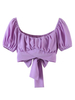 Tops Chemisiers Femmes en Mousselines Courts avec Manches Courtes Amples à Col U Coupe Cintrée à Lacets Unicolore