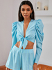 Tops Chemisiers Femmes Imprimés les Rayures avec Manches Longues Amples à Col Décolleté en V à Lacets Bicolores Sexy