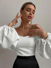 Tops Chemisiers Femmes sans Manches avec Manches Longues Amples à Lacets Unicolore
