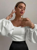 Tops Chemisiers Femmes sans Manches avec Manches Longues Amples à Lacets Unicolore