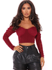 Tops Chemisiers Femmes Taille Haute avec Manches Longues à Col Décolleté Uncolore Sexy