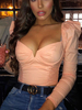 Tops Chemisiers Femmes Taille Haute avec Manches Longues Amples à Col Décolleté en V Unicolore Sexy