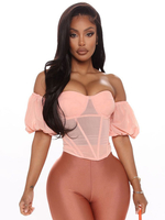 Tops Chemisiers Femmes Taille Haute en Mousselines avec Manches Courtes Amples à Col Décolleté avec Dos Nu à Zip Unicolore Sexy