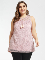 Tops Chemisiers Grande Taille en Dentelle Imprimés Gilets Court à Col Rond à Lacets sans Manches Creusant Bicolores