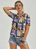 Tops Chemisiers Taille Haute Femme en Satin Imprimés à Col Revers avec Manches Courtes à Lacets Multicolores Sexy