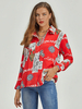 Tops Chemisiers Taille Haute Femme en Satin Imprimés à Col Revers avec Manches Longues Bicolores Sexy
