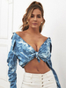 Tops Chemisiers Taille Haute Femme Imprimés à Col Revers avec Manches Longues à Lacets Bicolores Sexy