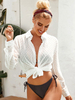 Tops Chemisiers Taille Haute Femme Imprimés Pois à Col Revers avec Manches Longues à Lacets Unicolore Sexy