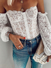 Tops Corsets Courts Sexy avec Epaules Dénudées avec Manches Longues Amples Creusantes Florals Unicolore Sexy