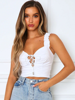 Tops Courts Femmes avec Bretelles à Col Décolleté en V à Lacets Unicolore Sexy Tops Courts Femmes