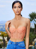 Tops Courts Femmes en Paillettes avec Bretelles à Col Décolleté en V Bicolores Sexy
