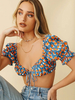 Tops Courts Femmes Imprimés les Pois avec Col Décolleté en v à Lacets avec Manches Courtes Amples Bicolores Sexy