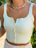 Tops Courts Femmes Taille Haute en Mailles à Col Carré sans Manches Fermeture avec Boutons Unicolore Sexy