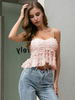 Tops Femmes avec Bretelles à Lacets Courts en Dentelles sans Manches Unicolore à Col Carréavec Volantes et Pompons Sexy