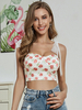 Tops Femmes avec Bretelles à Lacets Courts Imprimés les Fleurs sans Manches Bicolores à Col Carré Sexy