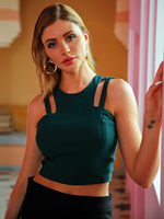 Tops Femmes avec Bretelles à Lacets Courts sans Manches Unicolore à Col Rond Sexy