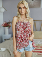 Tops Femmes avec Bretelles en Mousselines Imprimé les Fleurs Décontractés Bicolores